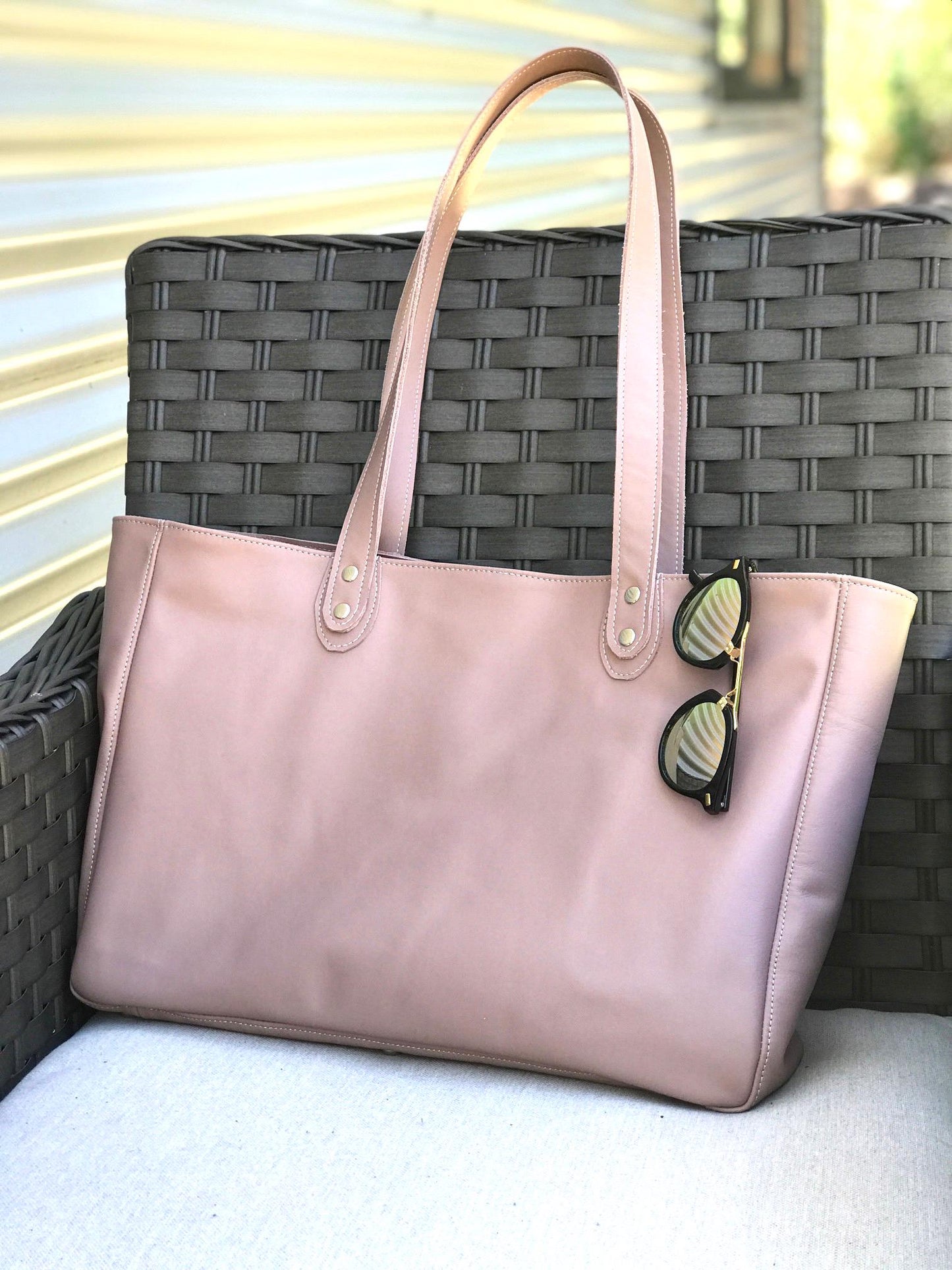 Wide Blush Pink Leather Tote, laptop bag FREE purse