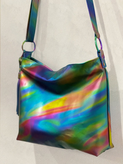 Multi colour Rainbow Aurora Borealis leather crossbody bag