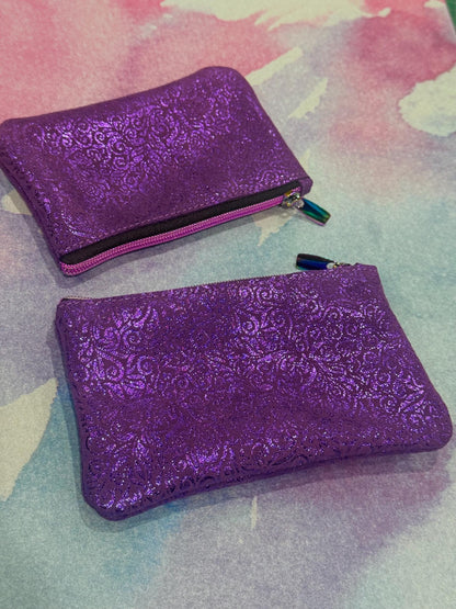 Metallic Purple coin purse, purse, coin purse, Italian metallic scroll pattern