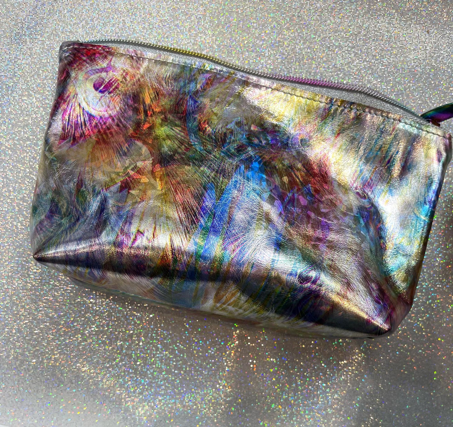 Iridescent Abstract feathers Leather makeup purse