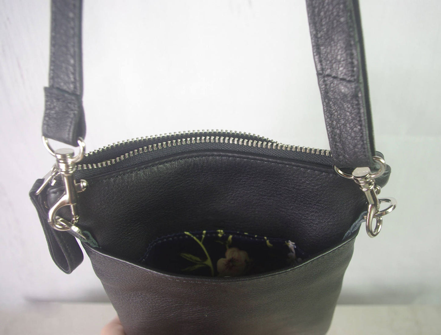 Small Black Crossbody Bag, phone purse, Kindle Leather Purse