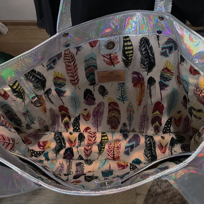 Choose colour wide Metallic Leather Tote, free zipper purse