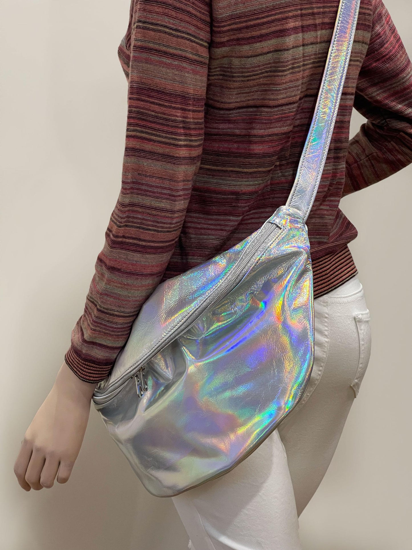 Holographic Oversized Sling bag, Italian Leather