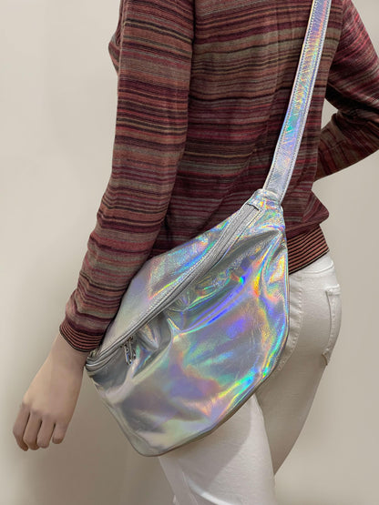 Holographic Oversized Sling bag, Italian Leather