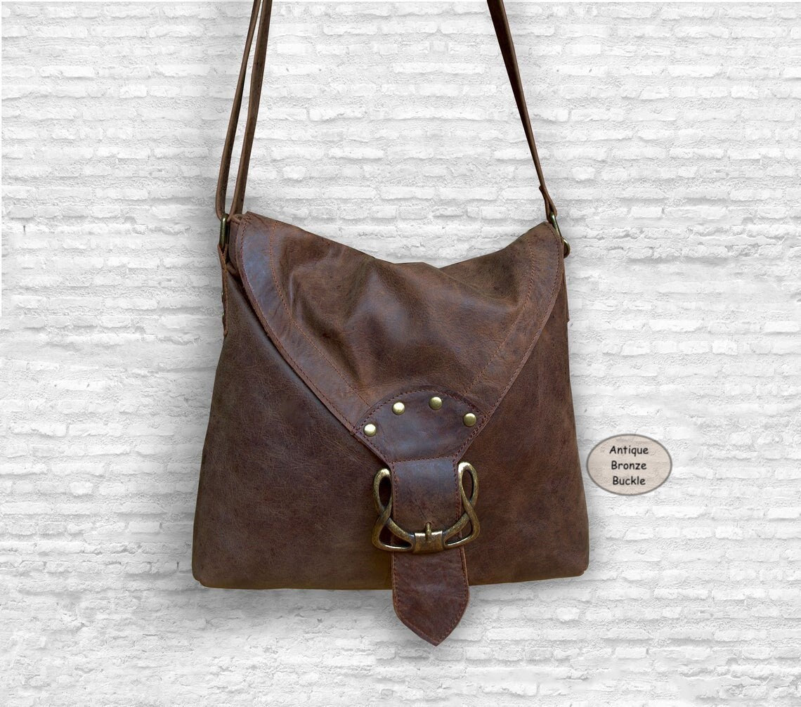 Black Celtic leather Crossbody Bag