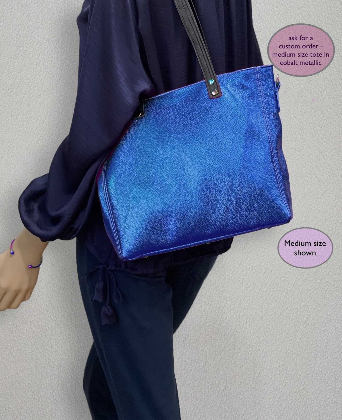 Metallic Turquoise Leather Tote, free leather zipper purse