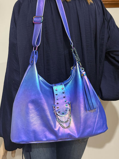 Aurora Blue Metallic Italian Hobo