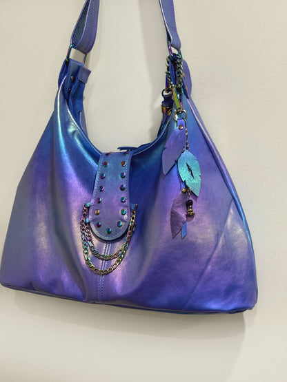 Aurora Blue Metallic Italian Hobo