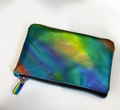 Multicolored pouch with a zipper on a white background