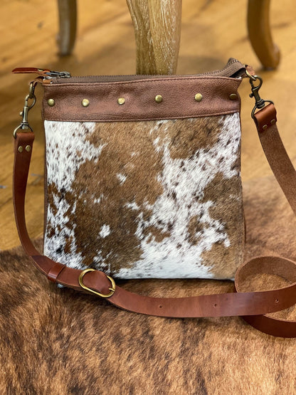 Crossbody Cowhide Leather, vintage brown and short hair cowhide