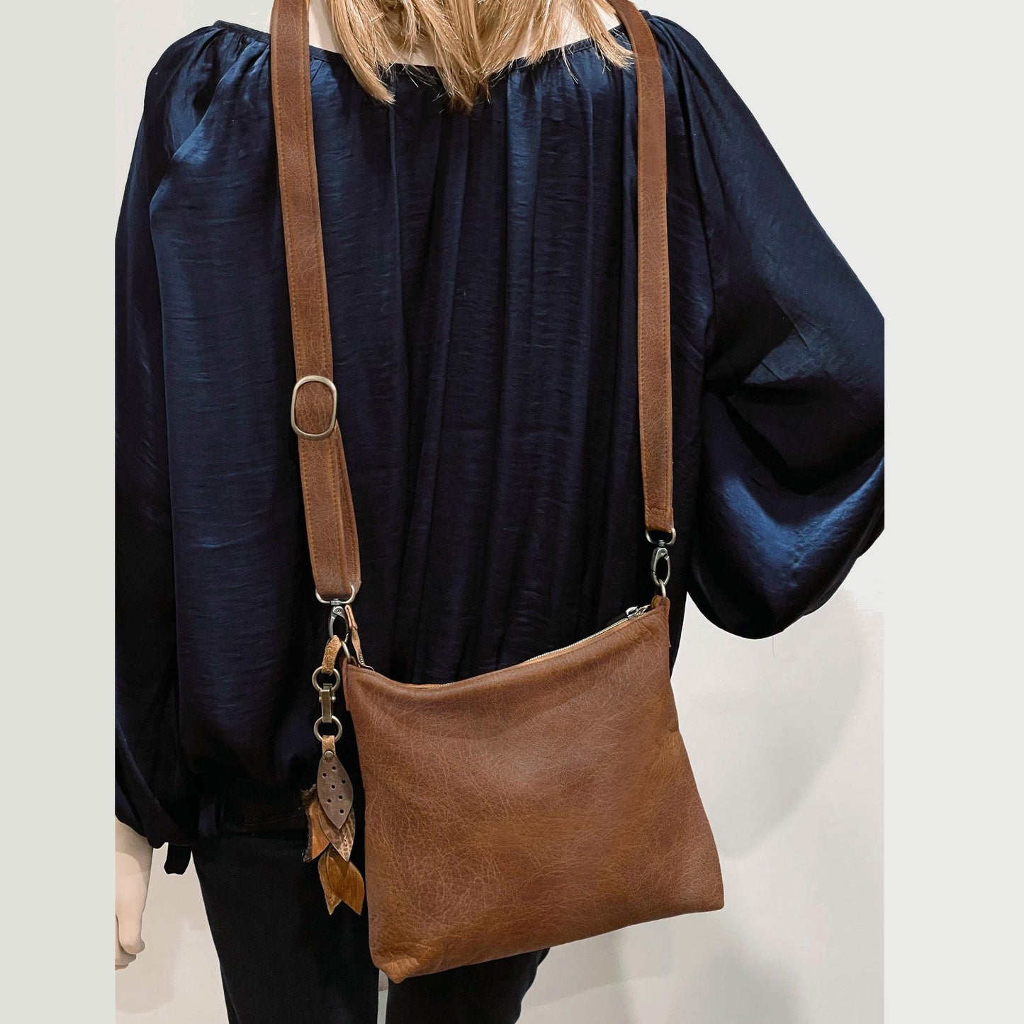 Natural Oak tan vintage finish Leather Crossbody Bag