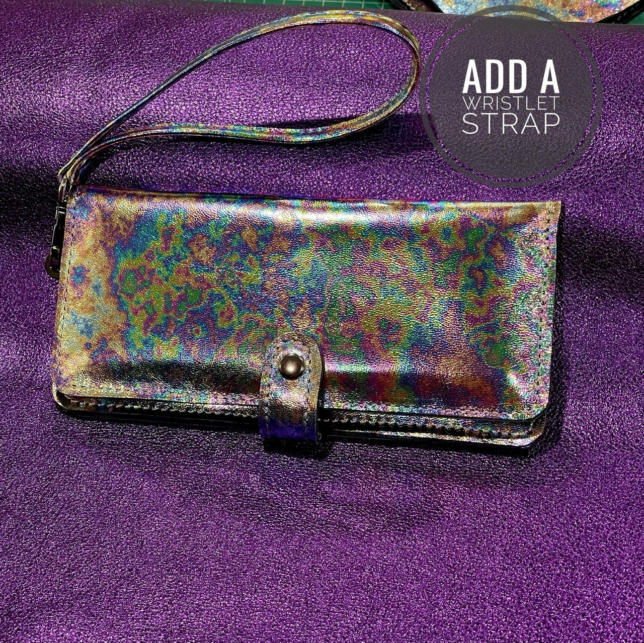 Holographic Iridescent Leather Wallet Purse or wristlet, zipper pocket