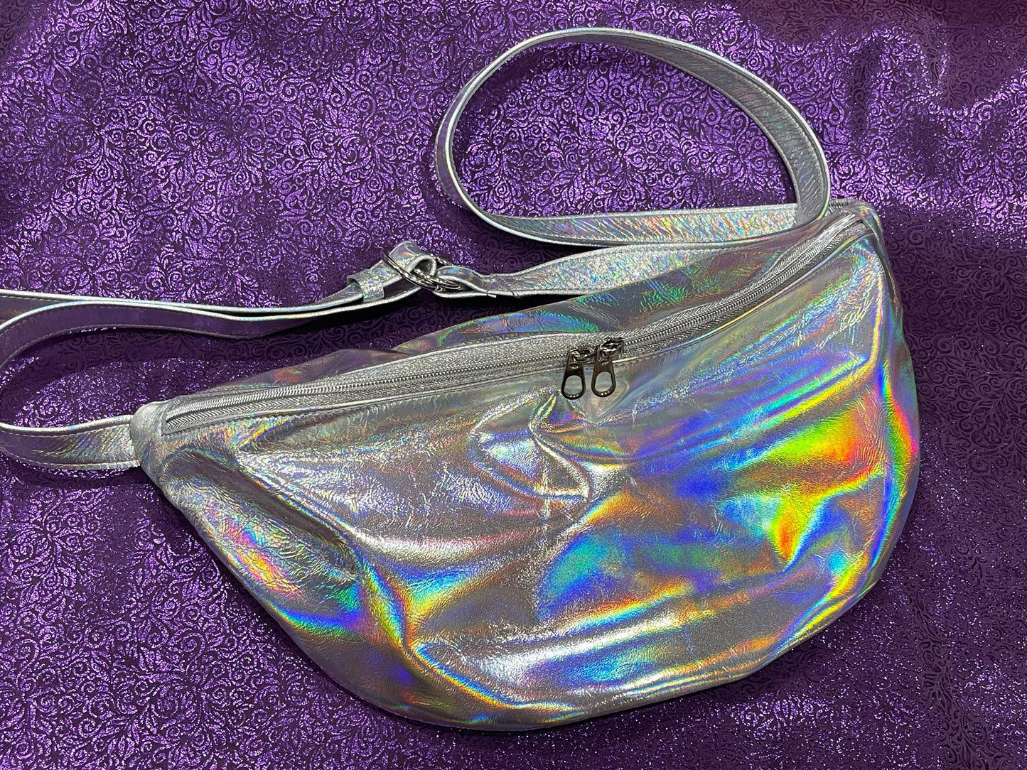 Holographic Oversized Sling bag, Italian Leather