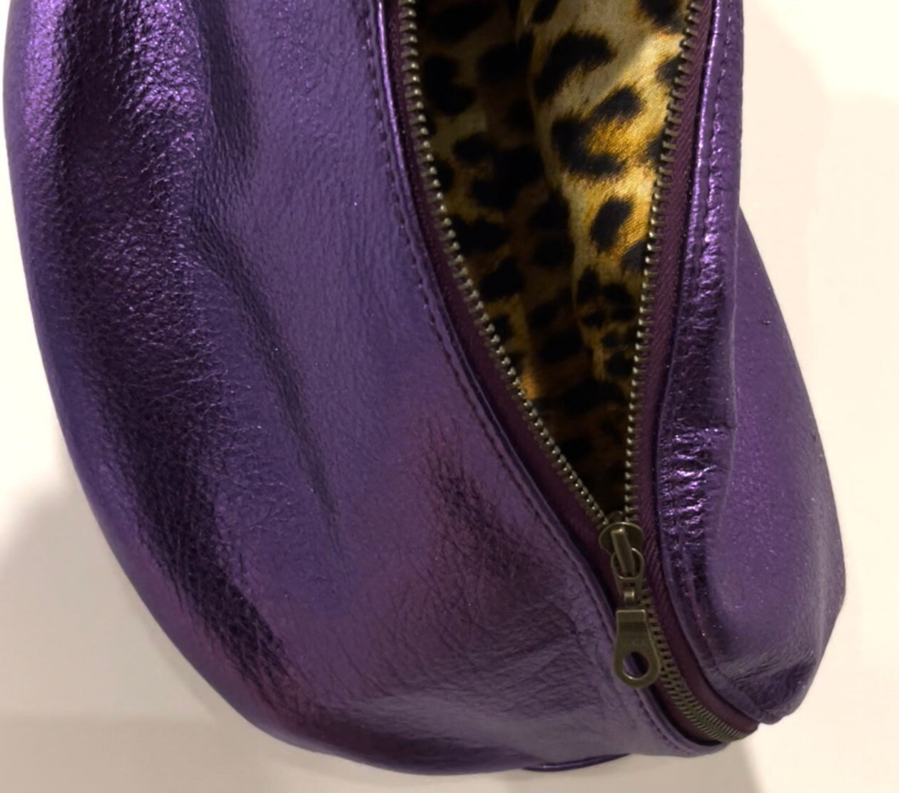 Large Metallic Purple Leather bum bag, soft leather travel bag