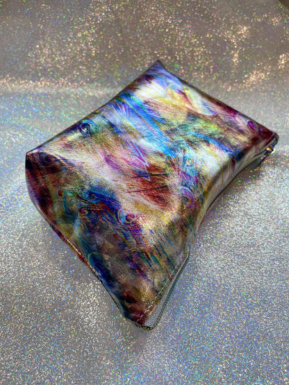 Iridescent Abstract feathers Leather makeup purse