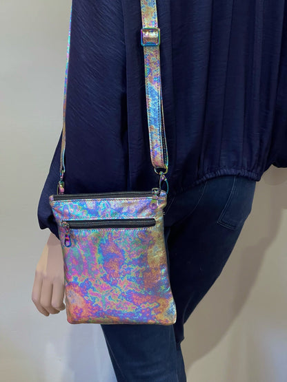 Small Metallic rainbow spectrum oil slick Leather Crossbody Bag