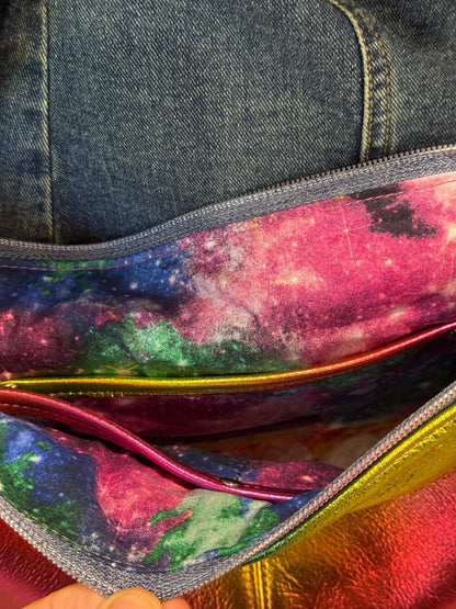 Metallic rainbow crossbody bag, premium soft metallic leather, IN STOCK