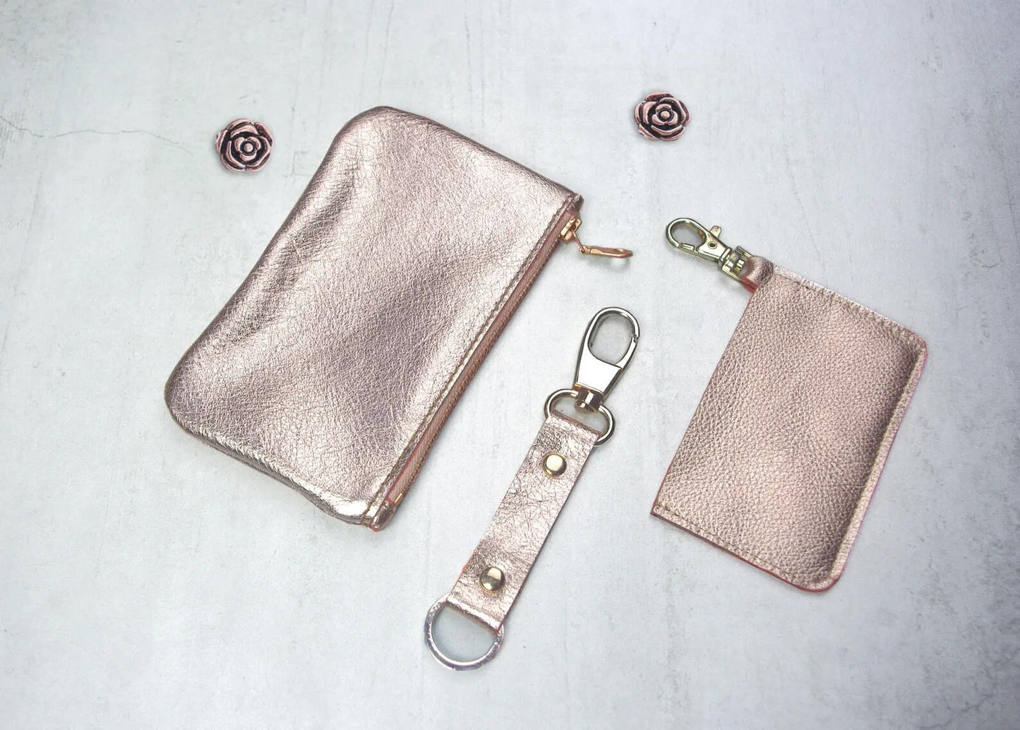 Rose Gold Metallic leather coin purse