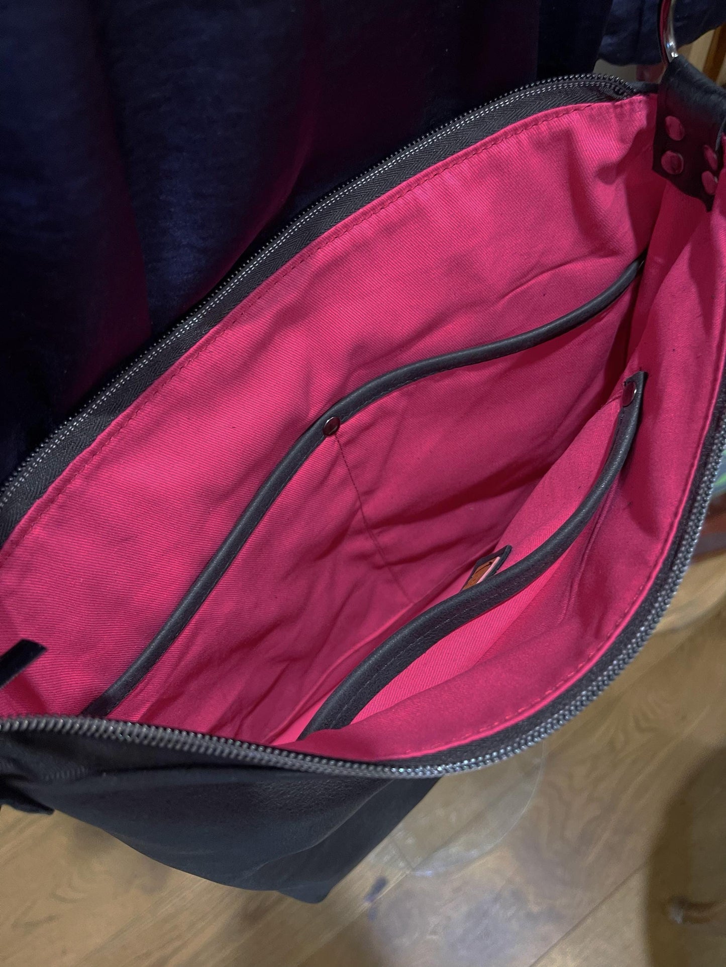 Distressed Black Leather Crossbody Bag with asymmetrical flap