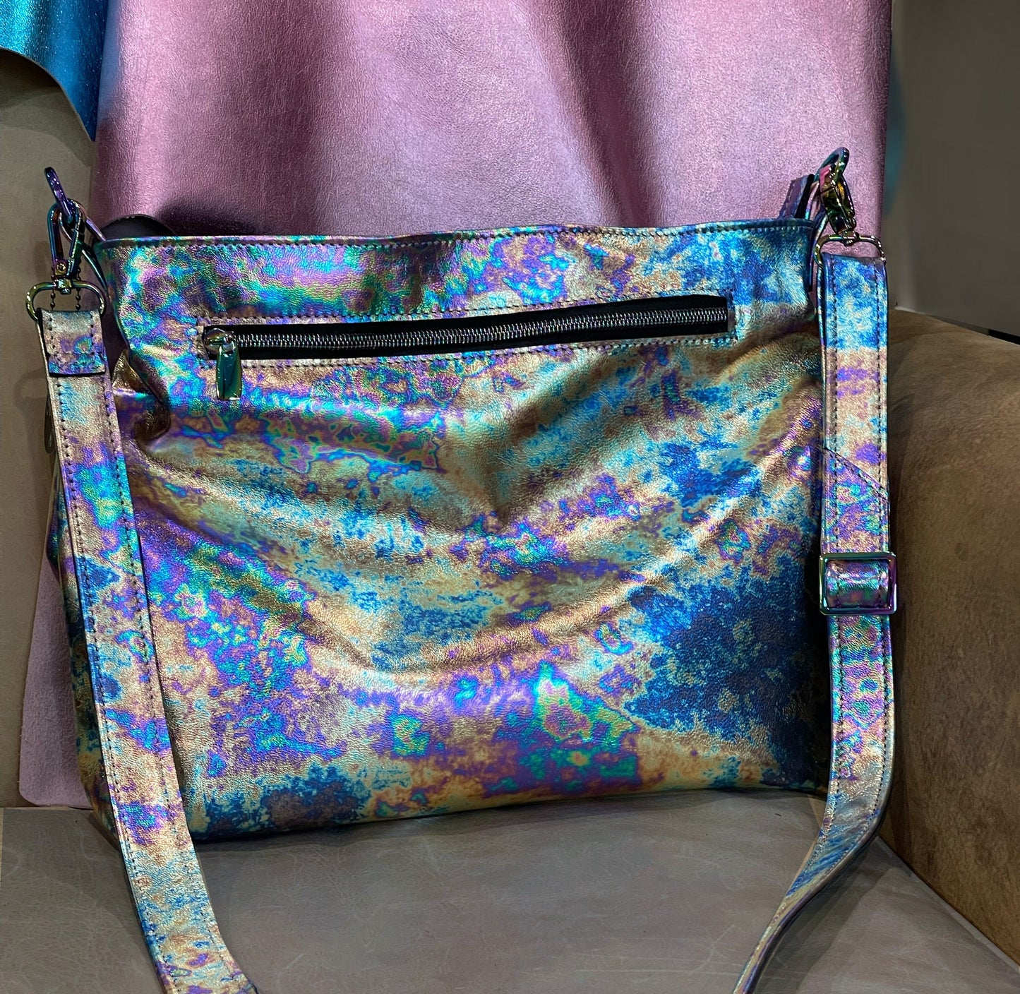 Metallic Oil Slick crossbody Leather bag