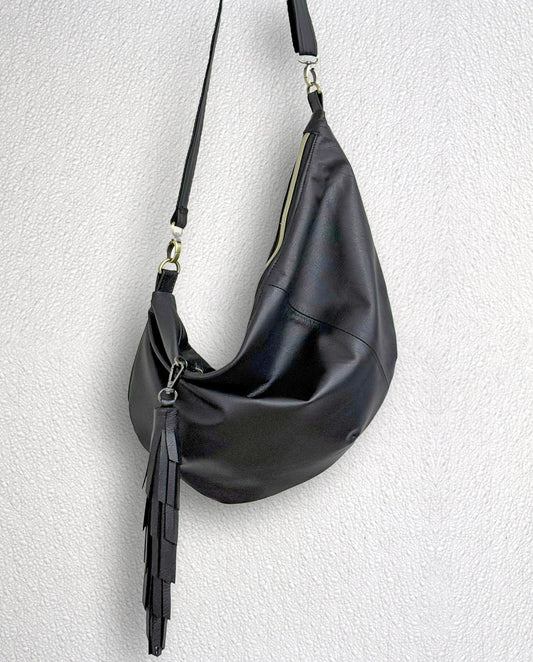 Black Crescent bag, super soft black Leather