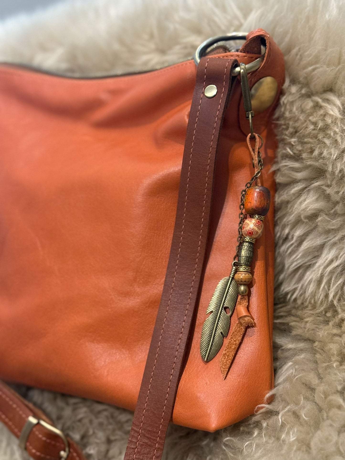 Burnt Orange Tan Crossbody Bag with Oversized Studs