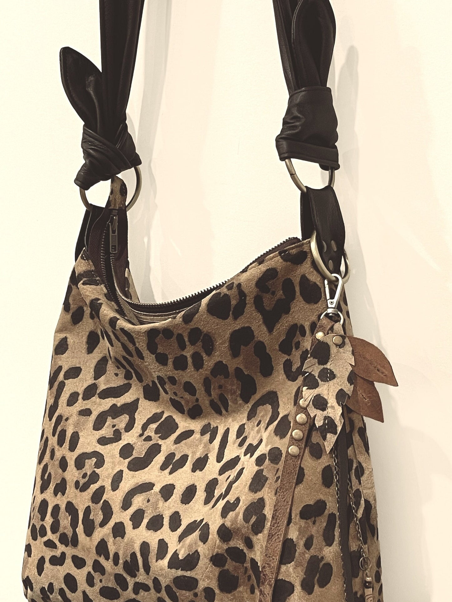 Leopard Print Leather Hobo Crossbody bag