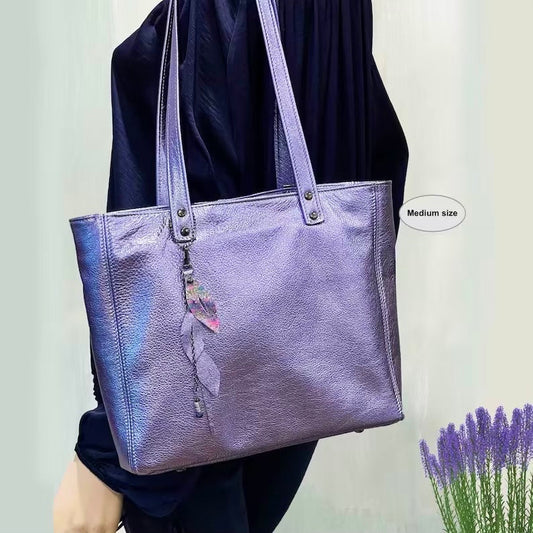 Large Lavender Lilac Metallic Leather Tote