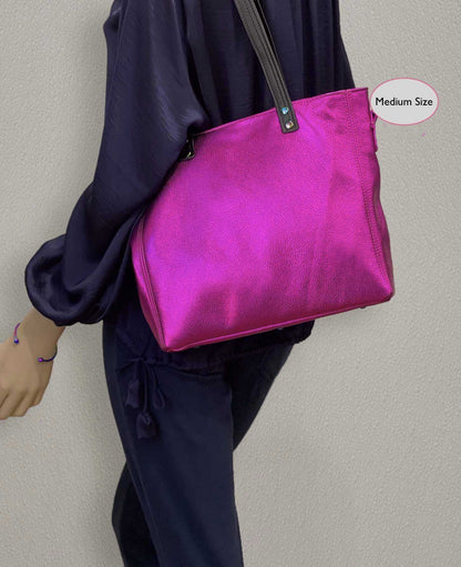 Fuchsia Pink Metallic Leather Tote, free leather purse