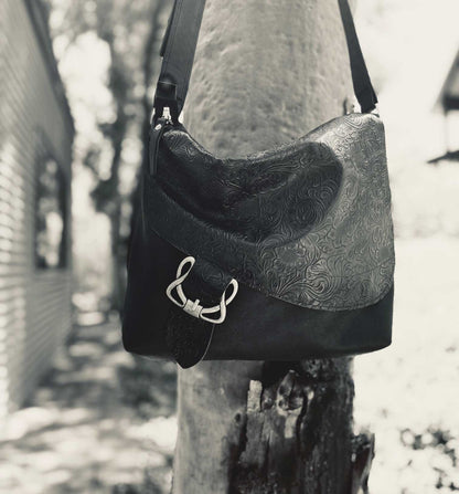 Tooled Black Western Floral Celtic Leather Crossbody Bag