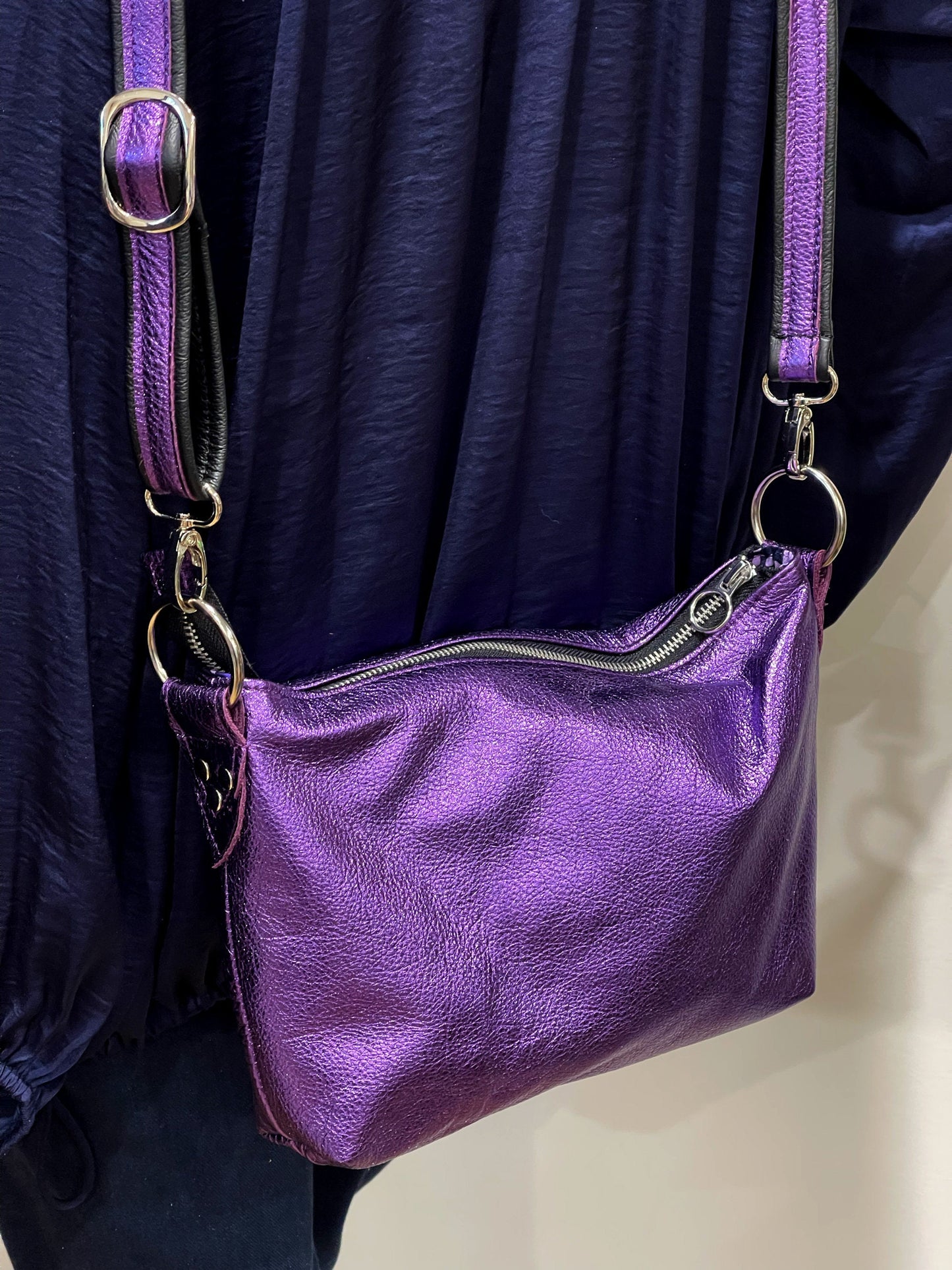 Smaller metallic purple crossbody bag