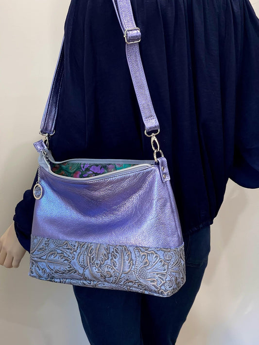 Metallic lavender purple leather bag, Crossbody, Shoulder