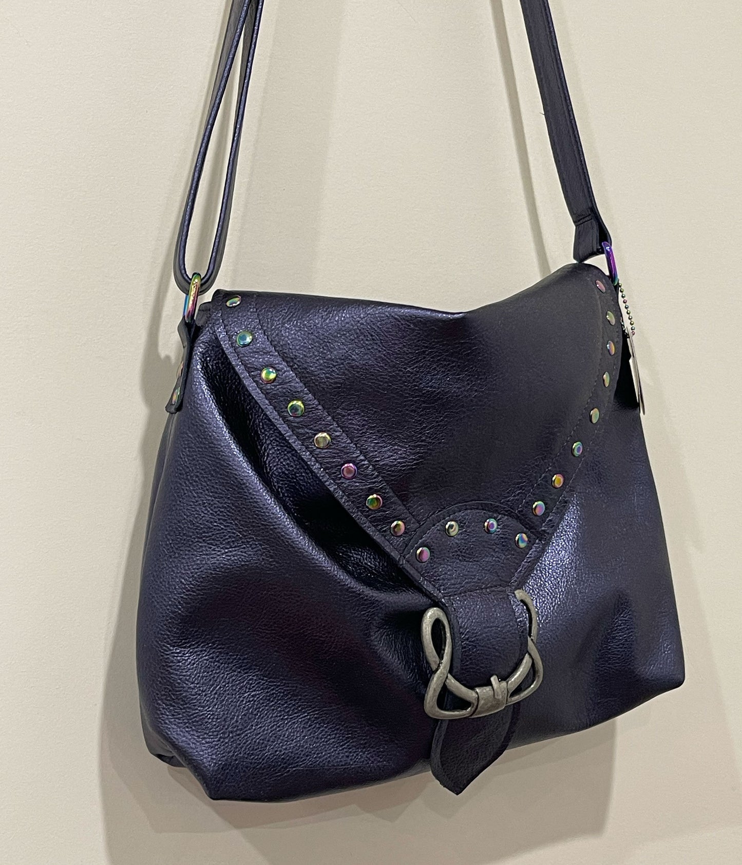 Metallic Navy Sapphire Celtic Crossbody leather bag