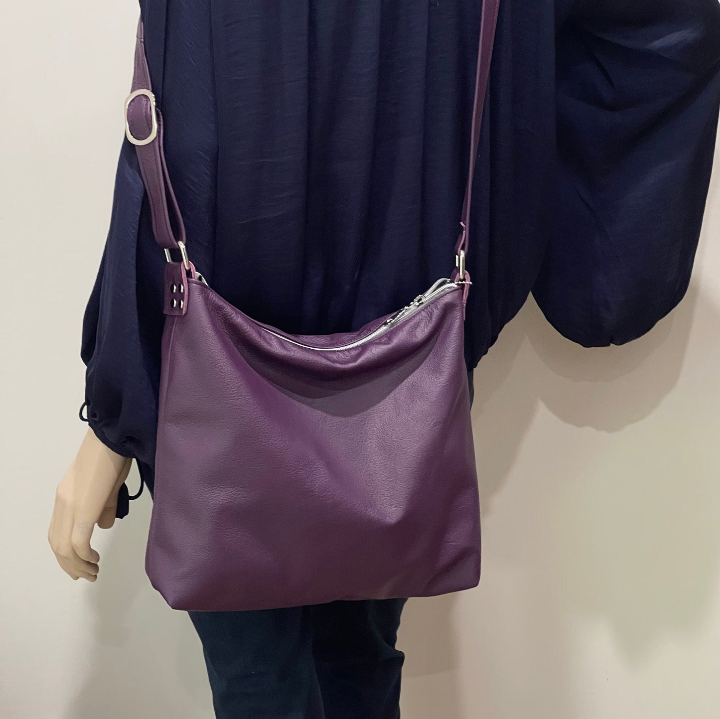 Purple Leather adjustable crossbody bag