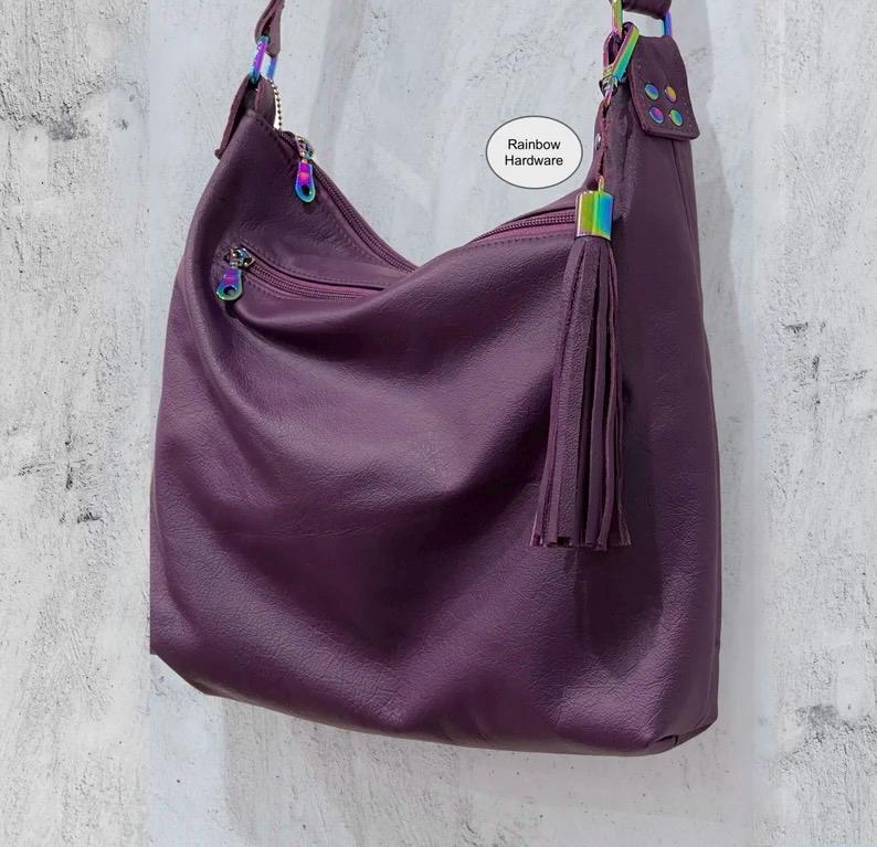 Purple Leather adjustable crossbody bag