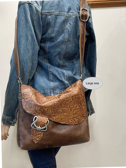 Tooled brown Western Celtic Leather Crossbody