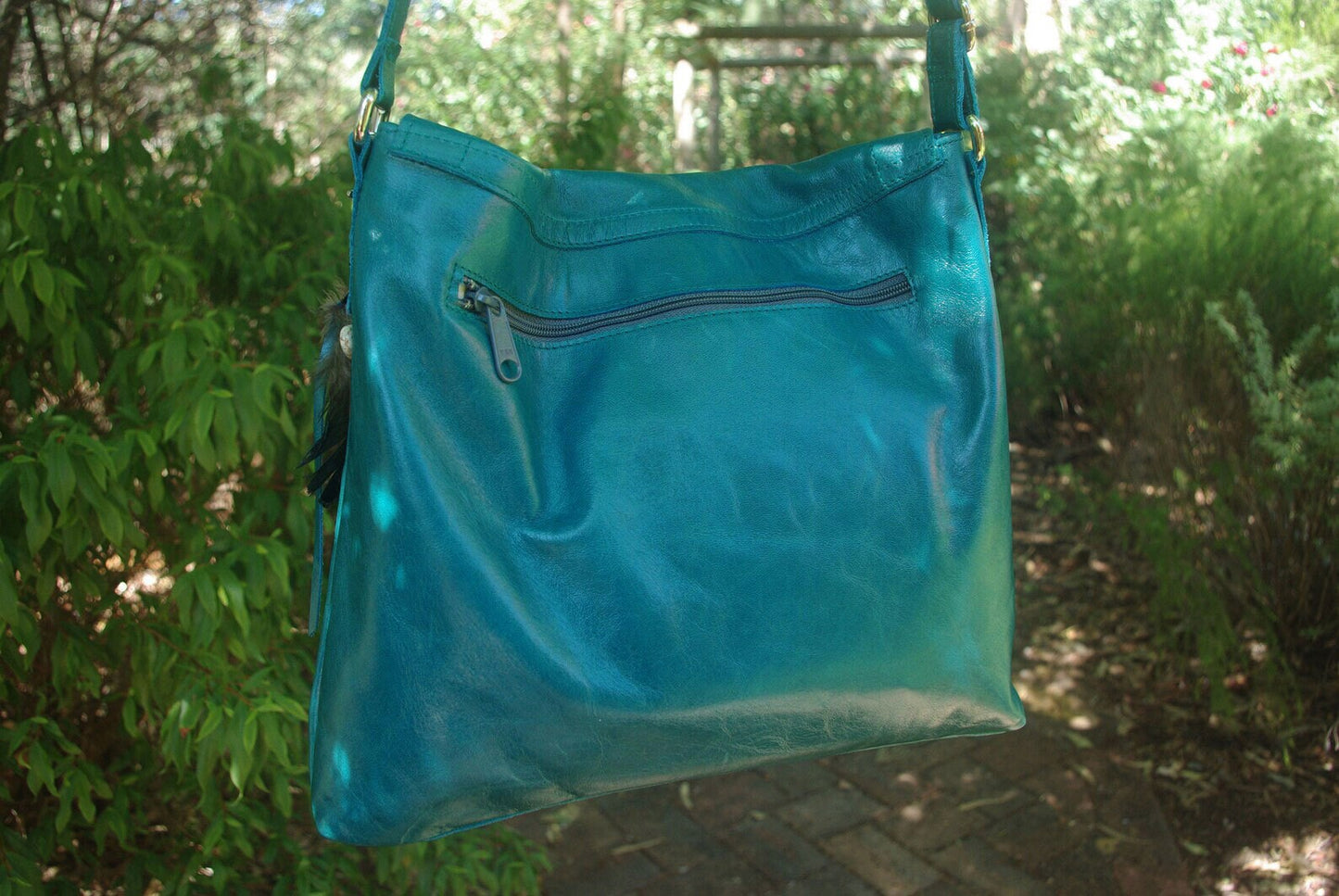 Teal leather shoulder or crossbody bag