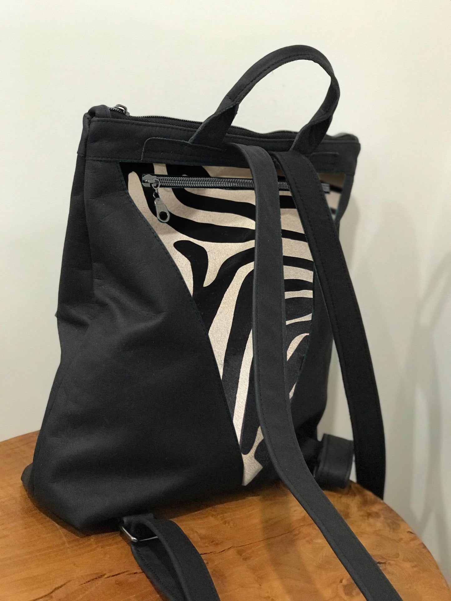 Backpack Black zebra print cowhide Leather