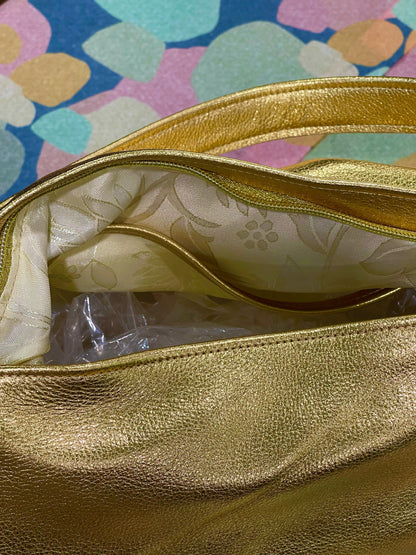 Metallic gold crossbody bag, true gold, premium soft metallic leather