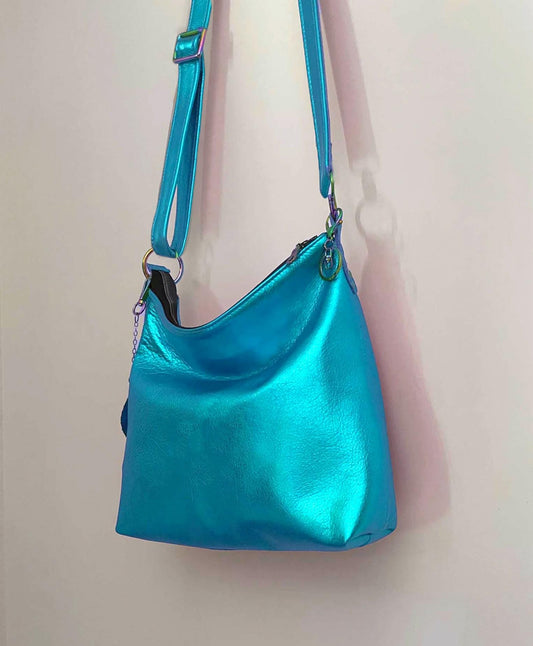 Metallic turquoise crossbody bag