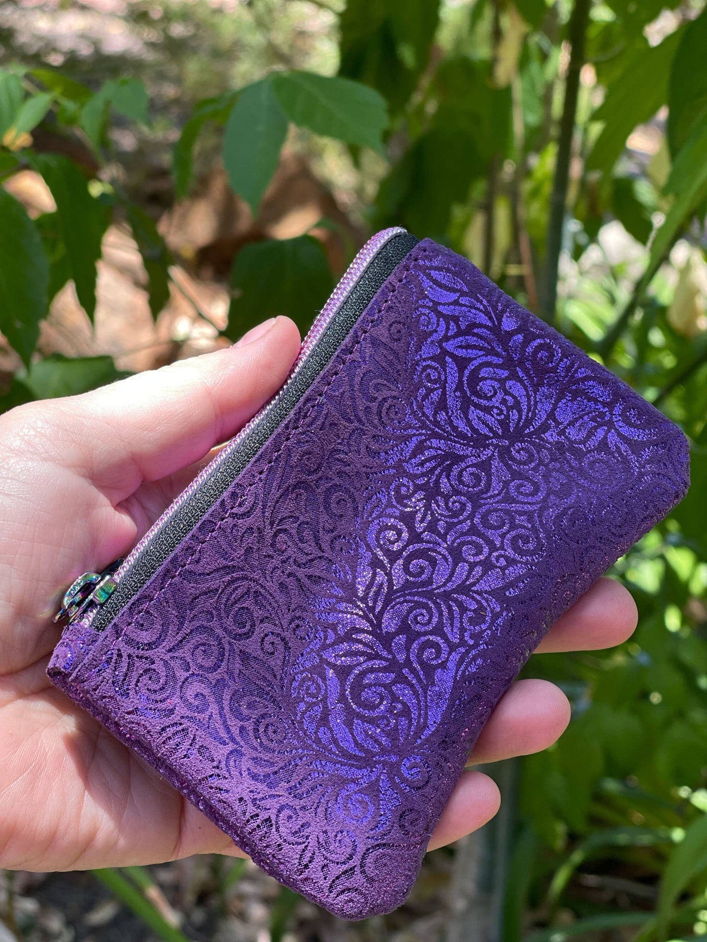 Metallic Purple coin purse, purse, coin purse, Italian metallic scroll pattern