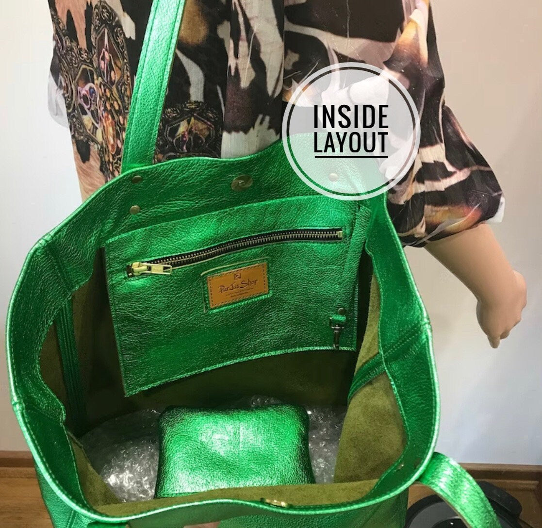 Metallic Silver Leather Tote