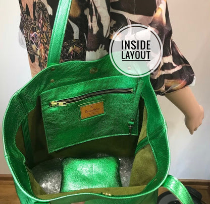 Metallic Silver Leather Tote