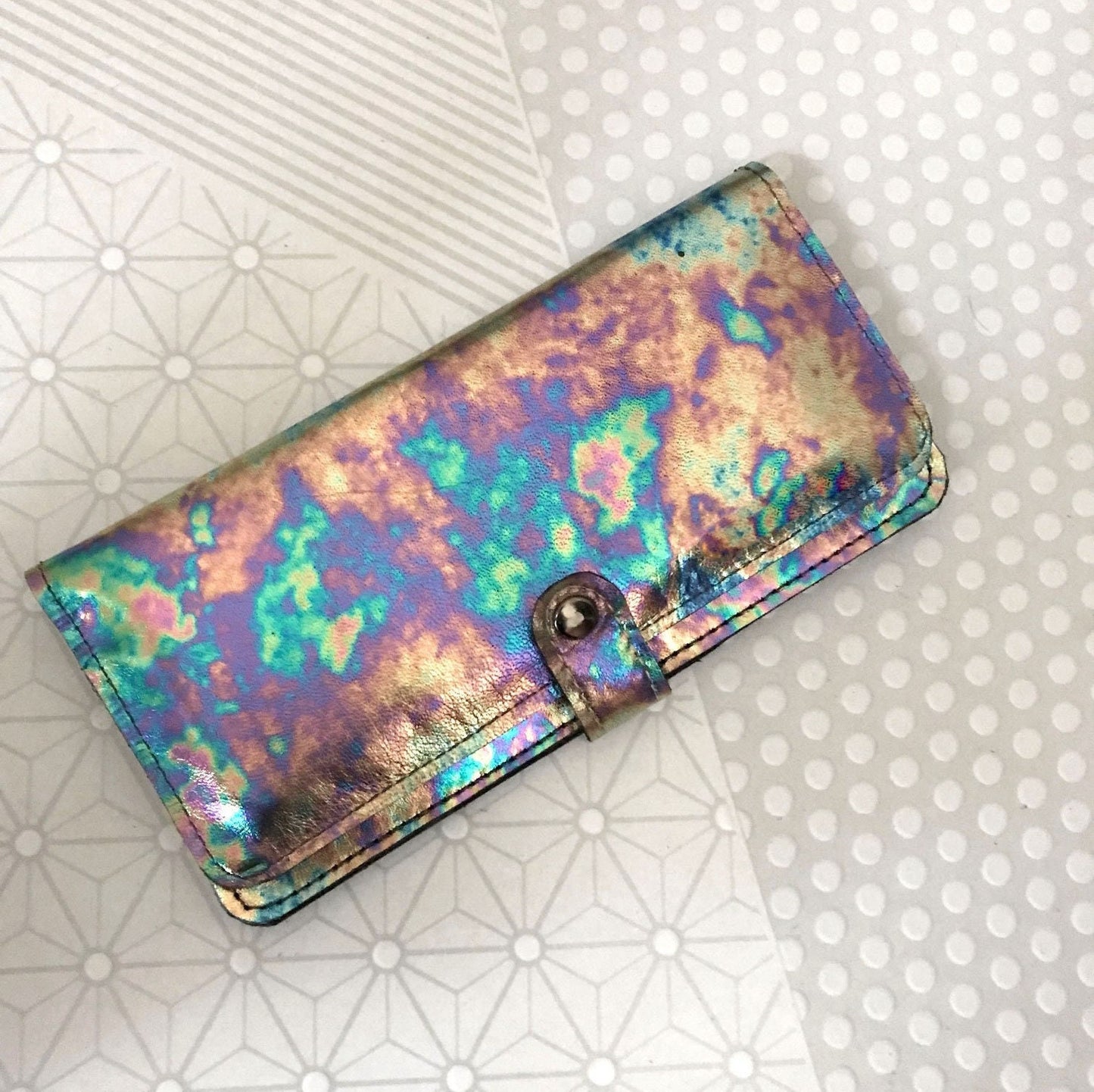 Metallic Rainbow Leather Wallet Purse wristlet with zipper pocket