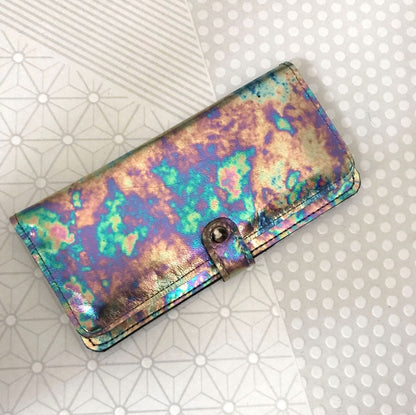 Metallic Rainbow Leather Wallet Purse wristlet with zipper pocket