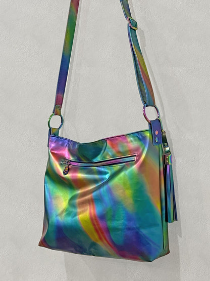 Multi colour Rainbow Aurora Borealis leather crossbody bag