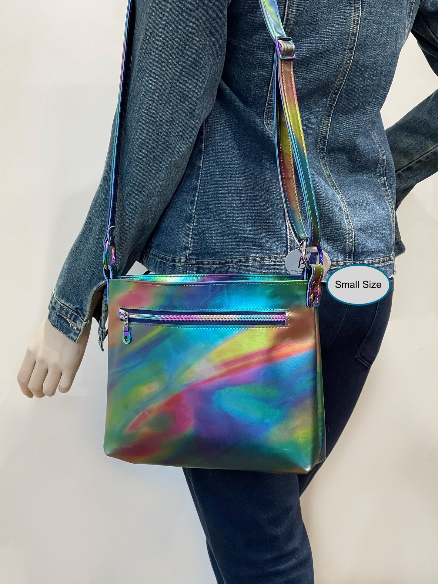 Multi colour Rainbow Aurora Borealis leather crossbody bag