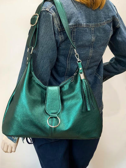 Jade Green Metallic Italian Hobo