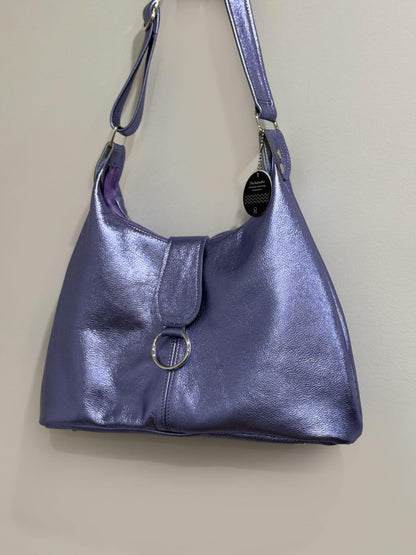 Metallic Lavender Lilac Purple Italian Hobo, premium leather