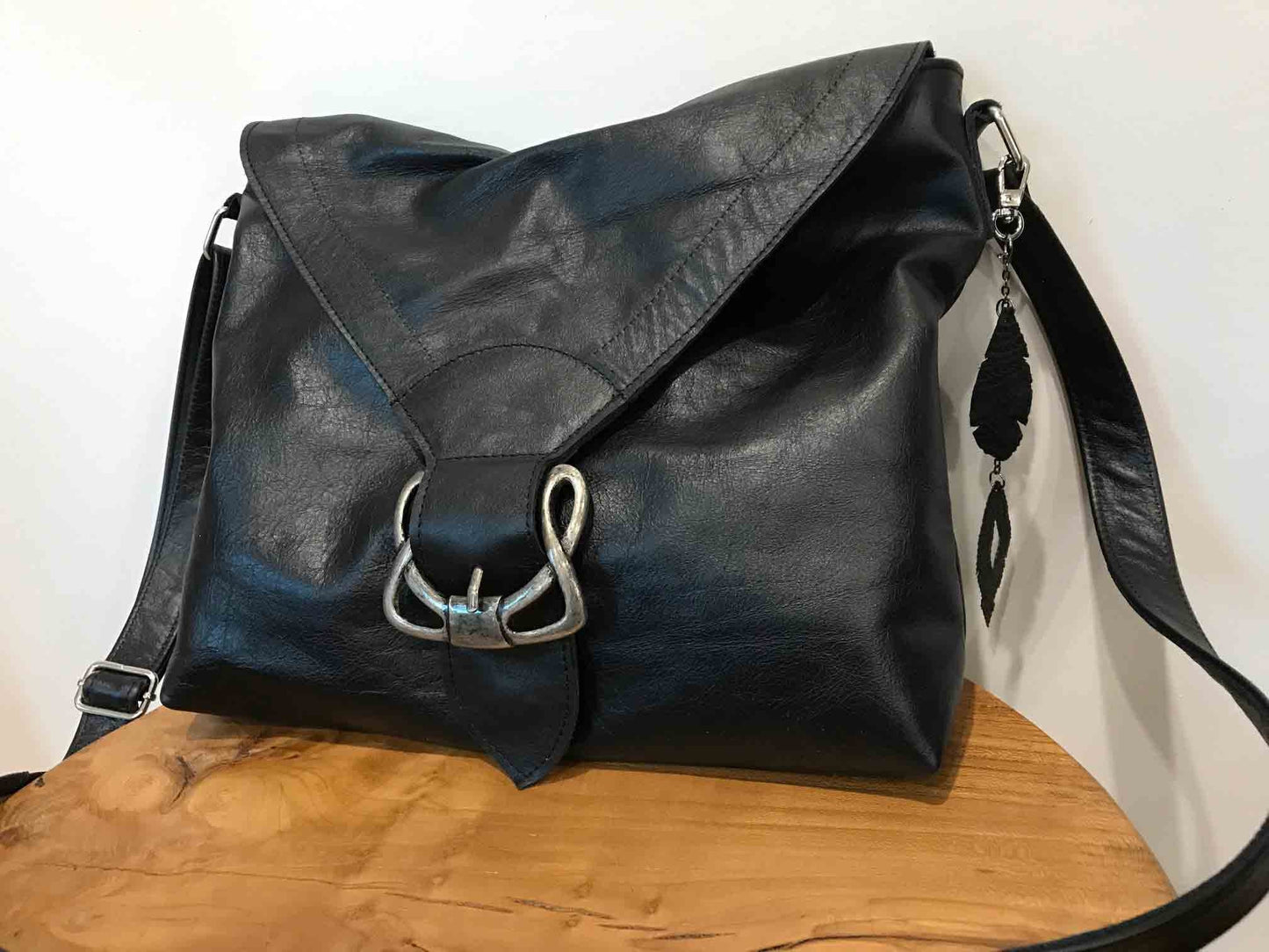 Black Celtic leather Crossbody Bag